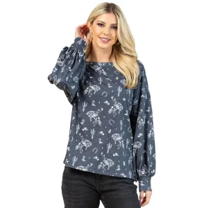 Avery Women's Charcoal & Ivory Bucking Horse Print Sweatshirt