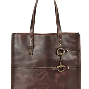AWST Int'l Snaffle Bit Leather Tote Bag- Black