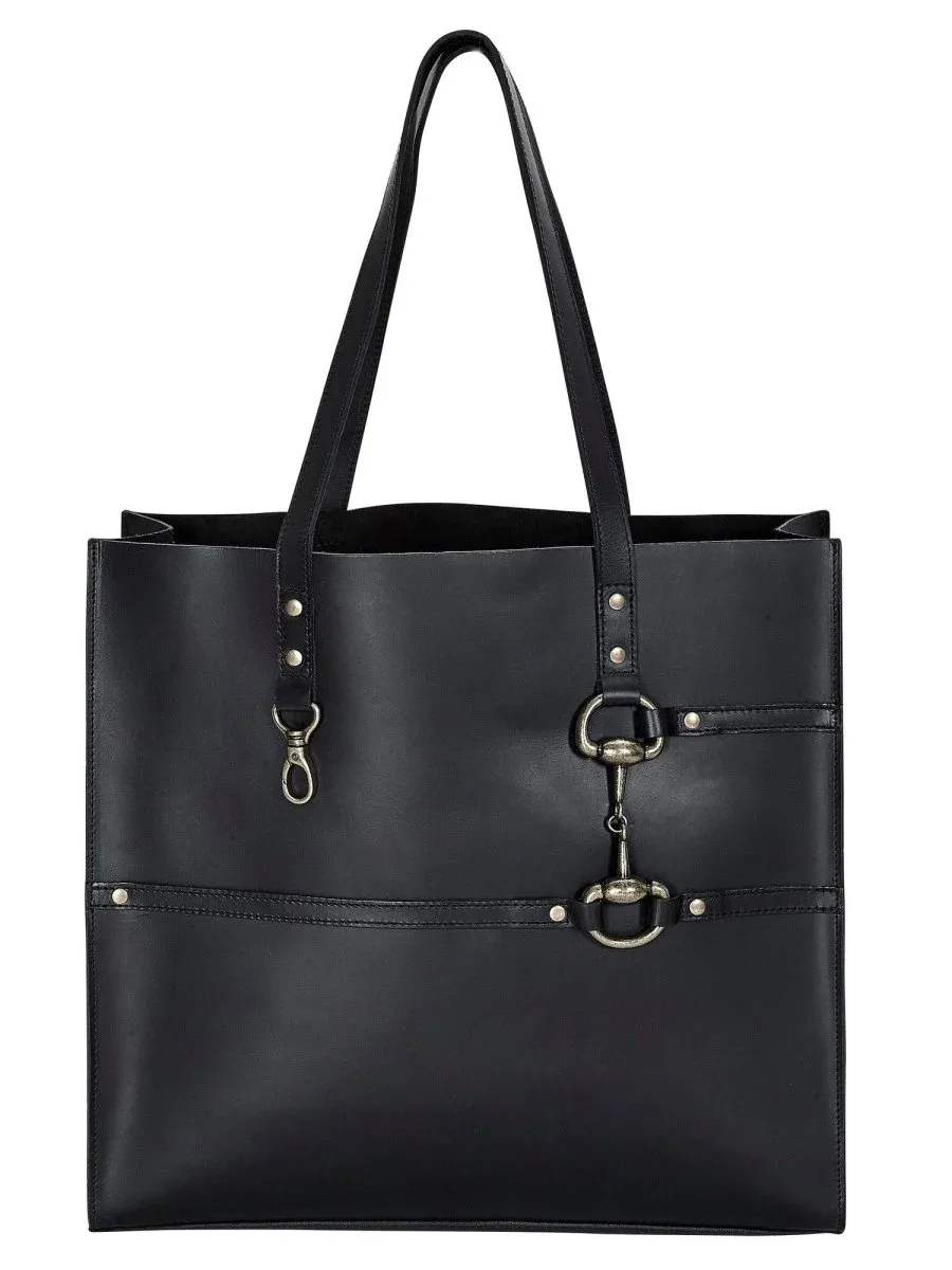 AWST Int'l Snaffle Bit Leather Tote Bag- Black - Image 2