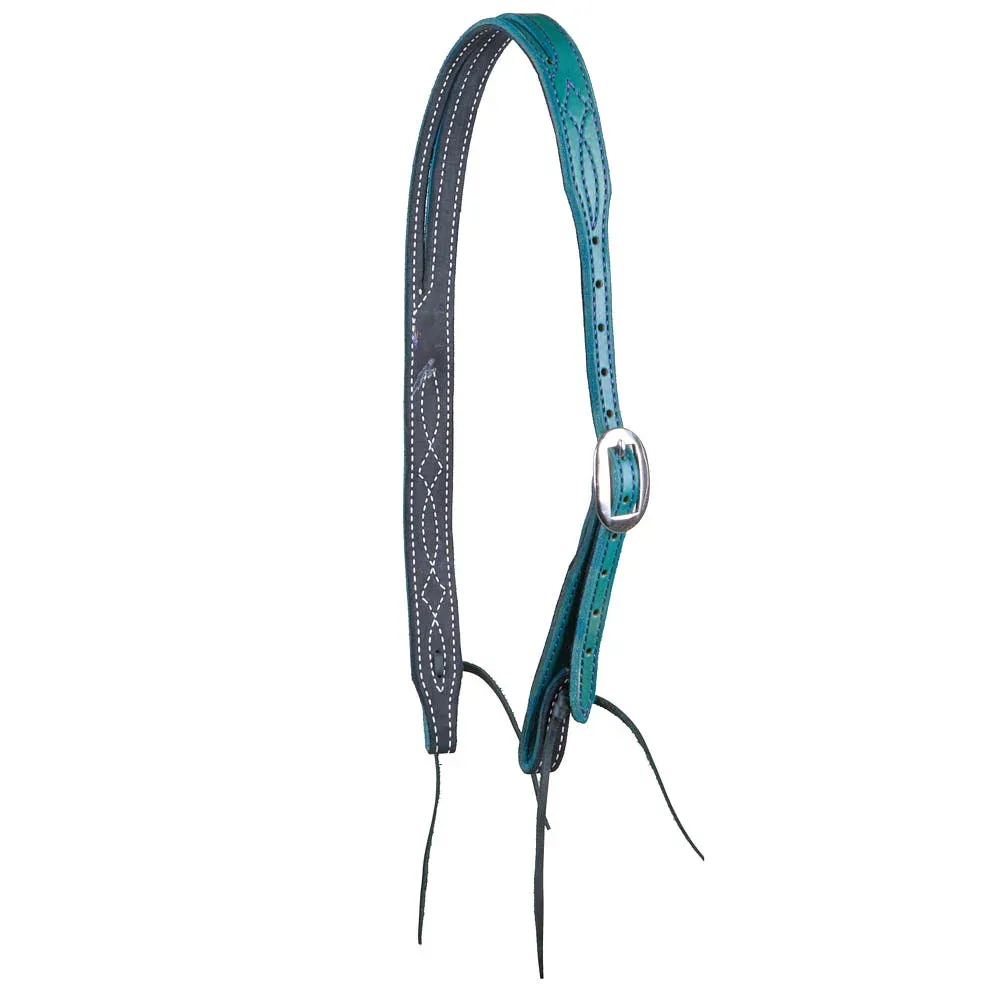 B. Langdon Turquoise Gunslinger Split Ear Headstall with Purple Thread