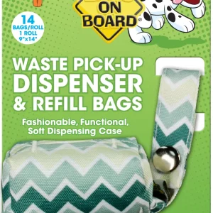 Bags on Board Fashion Waste Pick-up Bag Dispenser Green Chevron Print 14 bags
