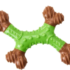 Bam-Bone Dental X-Bone Dog Toy Green/Brown 8in