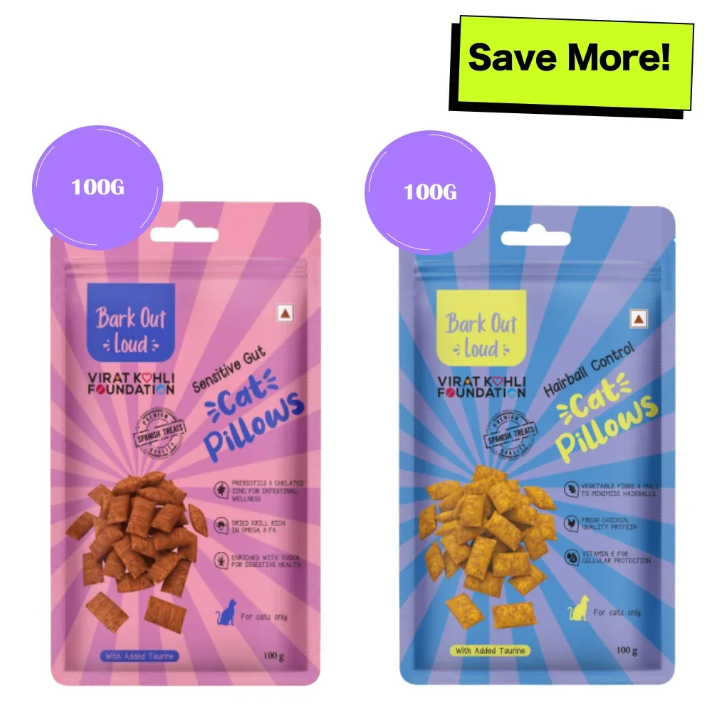 Bark Out Loud by Vivaldis Hairball Control and Sensitive Gut Pillow Cat Treats Combo