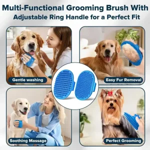 Bath Brush Finger Toothbrush for Dogs & Cats – Silicone Grooming Gloves Kit