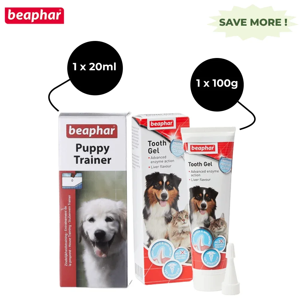 Beaphar Tooth Gel and Puppy Potty Trainer for Dogs Combo