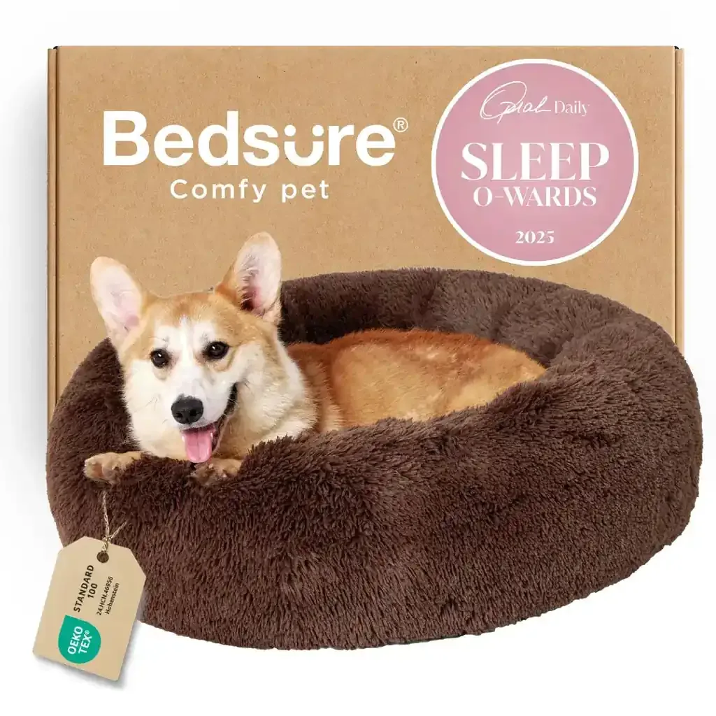 Bedsure Calming Dog Bed - Anti-Anxiety Donut Cuddler Machine Washable Faux Fur Anti-Slip Bottom