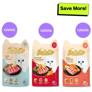 Bellotta Tuna in Gravy, Tuna Topping Shrimp in Jelly and Tuna & Salmon in Gravy Cat Wet Food Combo