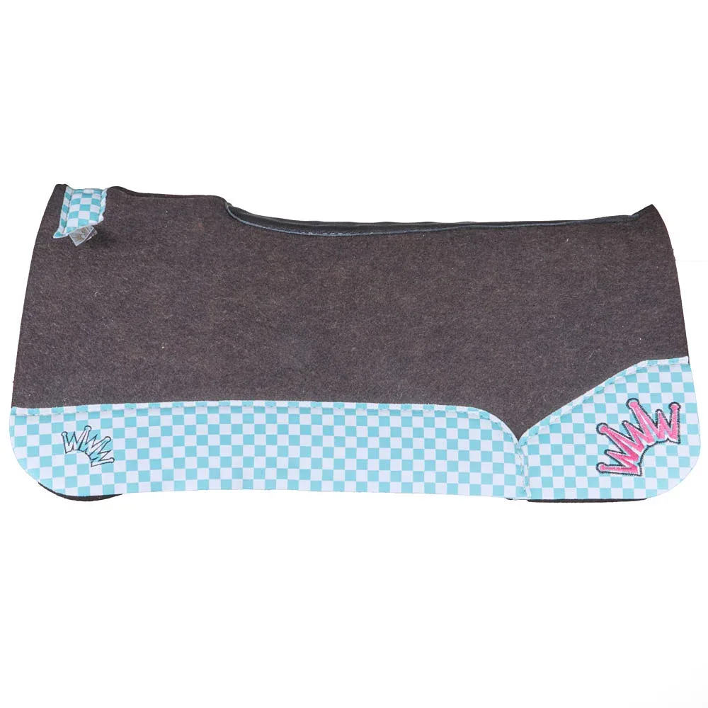 Best Ever Pads 3/4in OG Felt Pad with Turquoise Checkers and Hot Pink Crown