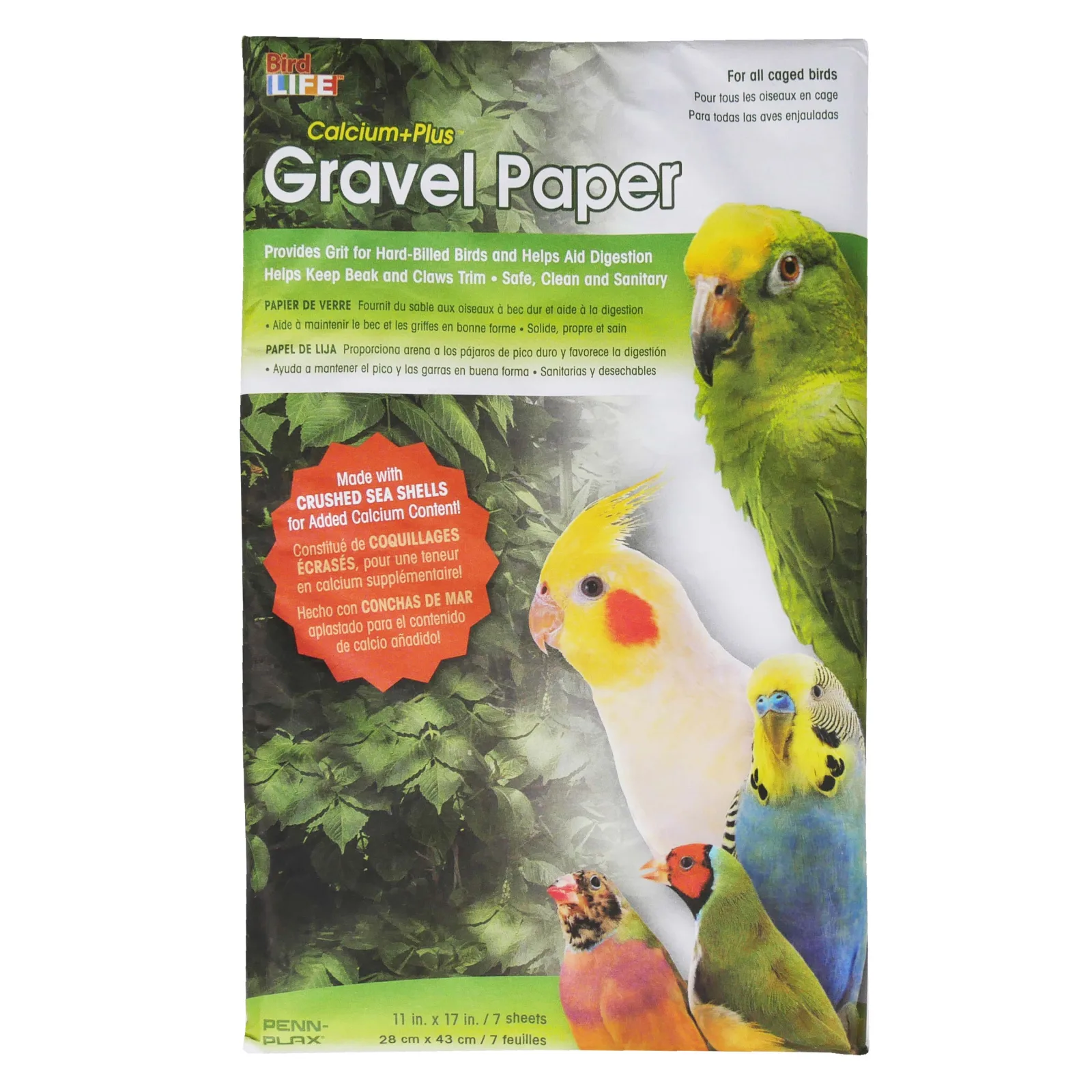 Bird Life™ Calcium+Plus™ Gravel Paper - 11" x 17" - 7 Sheets - For all Birds