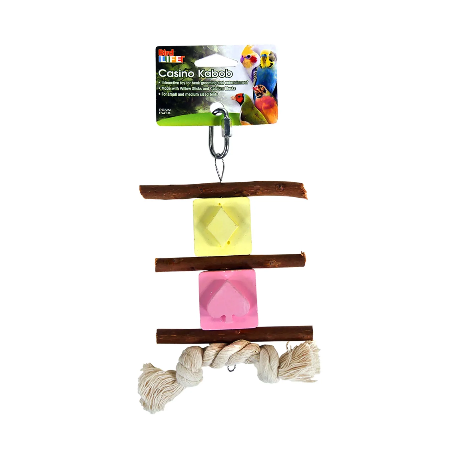 Bird Life™ Casino Kabob - Mineral Block and Willow Stick with Rope Toy for Small & Medium Birds