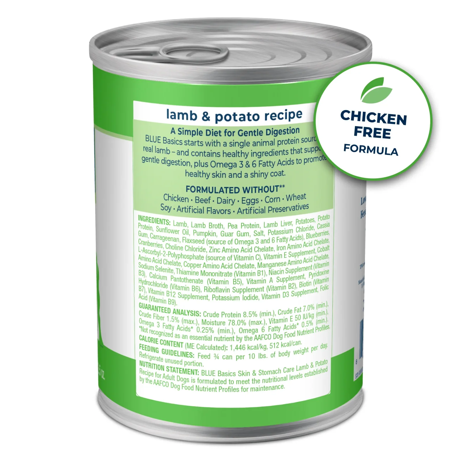Blue Buffalo Basics Grain-Free Adult Wet Dog Food, Skin & Stomach Care, Limited Ingredient Diet, Lamb Recipe, 12.5-oz. Can - Image 2