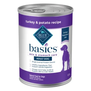Blue Buffalo Basics Grain-Free Adult Wet Dog Food, Skin & Stomach Care, Limited Ingredient Diet, Turkey Recipe, 12.5-oz. Can