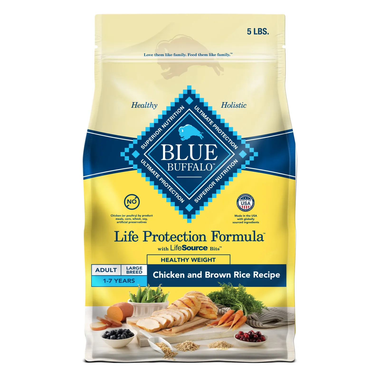 Blue Buffalo Life Protection Formula Healthy Weight Adult Dry Dog Food, Supports an Ideal Weight, Made with Natural Ingredients, Chicken & Brown Rice Recipe, 5-lb Bag