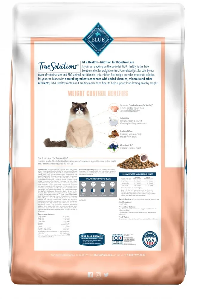 Blue Buffalo True Solutions Fit & Healthy Natural Weight Control Chicken Recipe Adult Dry Cat Food - Image 2