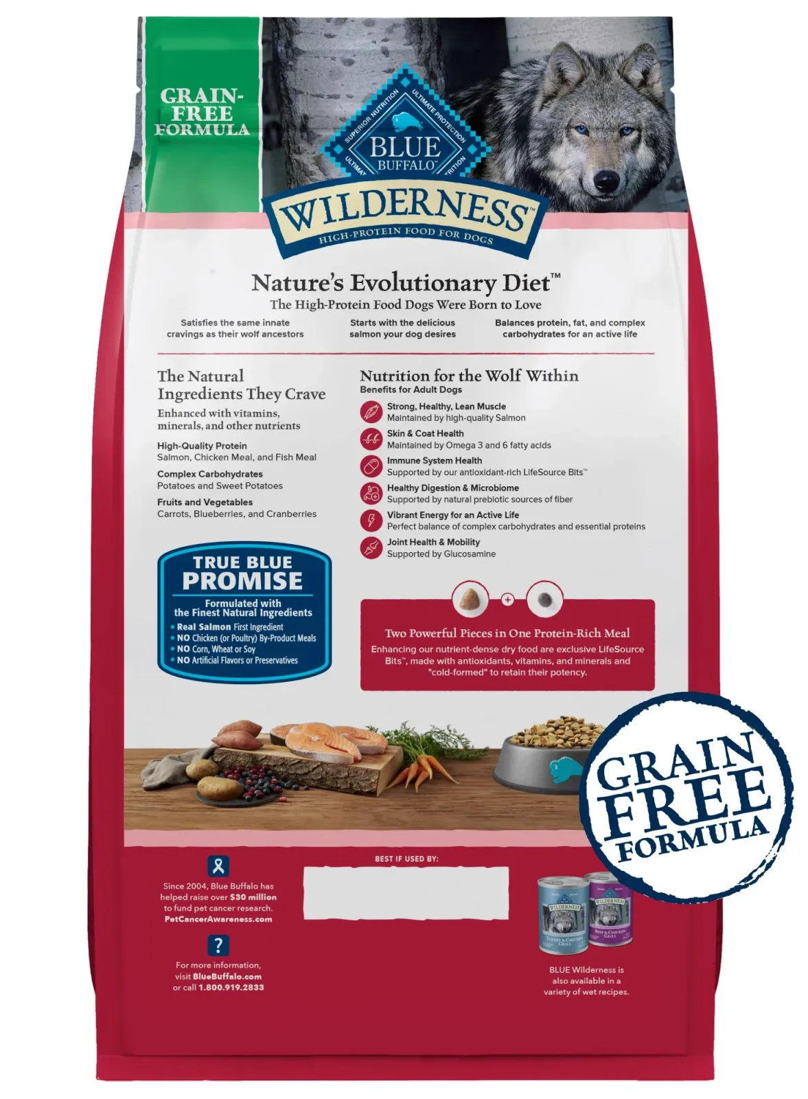 Blue Buffalo Wilderness Adult High-Protein Dry Dog Food with Real Salmon, Grain-Free, Made in the USA with Natural Ingredients, Salmon, 24-lb Bag - Image 2