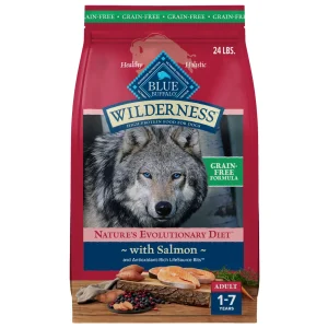 Blue Buffalo Wilderness Adult High-Protein Dry Dog Food with Real Salmon, Grain-Free, Made in the USA with Natural Ingredients, Salmon, 24-lb Bag