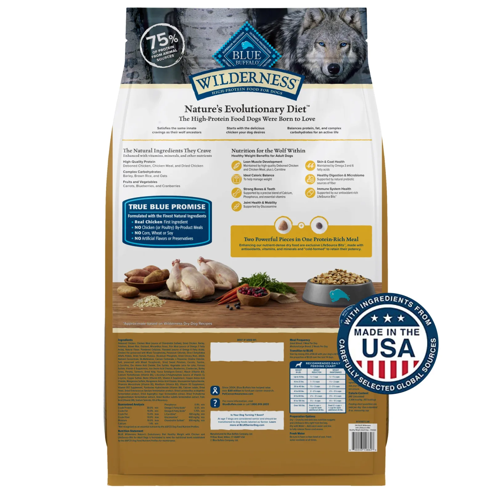 Blue Buffalo Wilderness Adult Weight Control Dry Dog Food With Real Chicken Plus Wholesome Grains, High-Protein Recipe, Made in the USA with Natural Ingredients, Chicken 24-lb Bag - Image 2