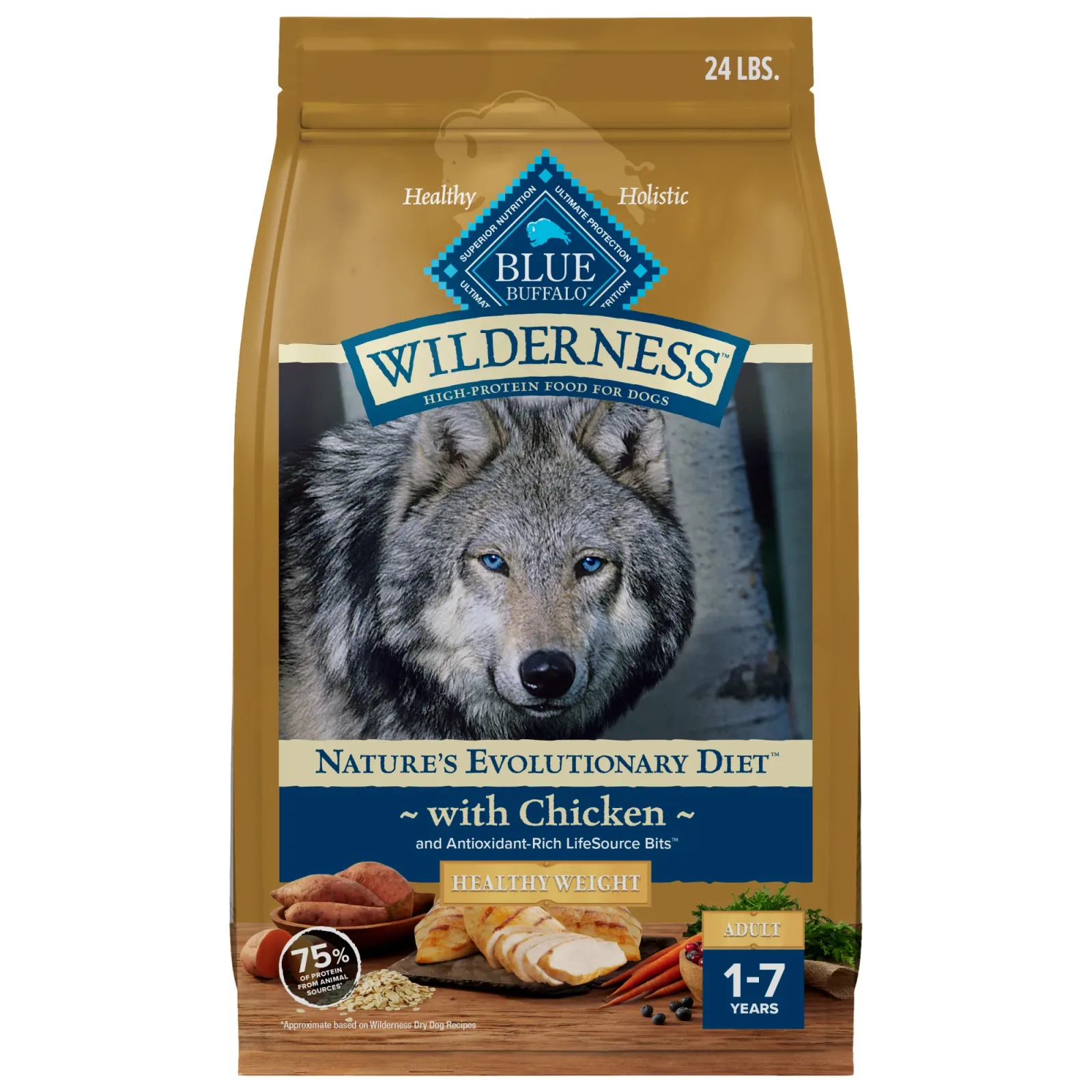 Blue Buffalo Wilderness Adult Weight Control Dry Dog Food With Real Chicken Plus Wholesome Grains, High-Protein Recipe, Made in the USA with Natural Ingredients, Chicken 24-lb Bag