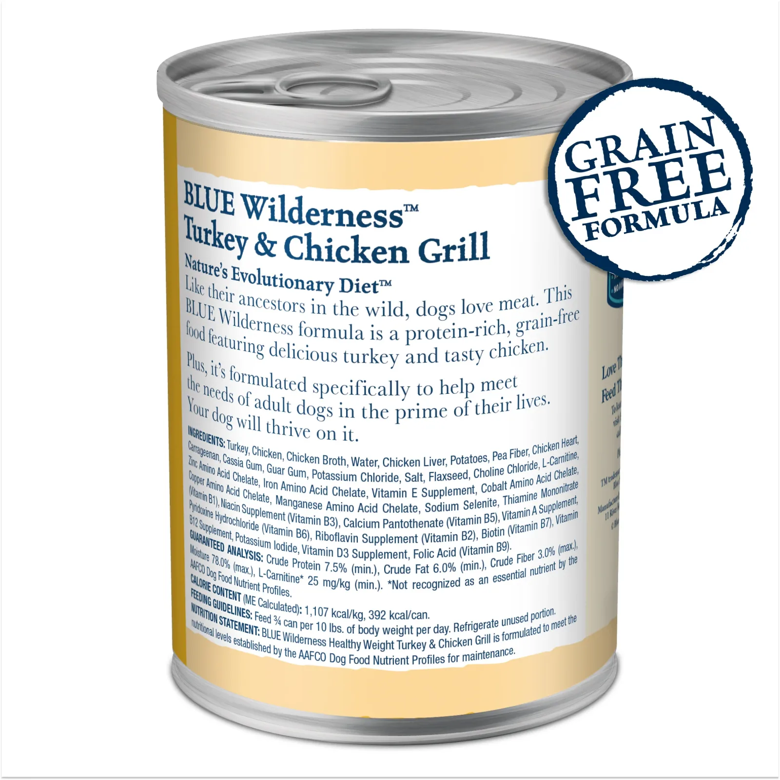 Blue Buffalo Wilderness Adult Wet Dog Food, Healthy Weight, High-Protein and Grain-Free, Turkey & Chicken Recipe, 12.5-oz. Can - Image 2