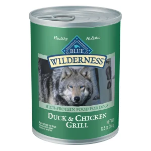 Blue Buffalo Wilderness Adult Wet Dog Food, High-Protein & Grain-Free, Made with Natural Ingredients, Duck & Chicken Grill, 12.5-oz. Can