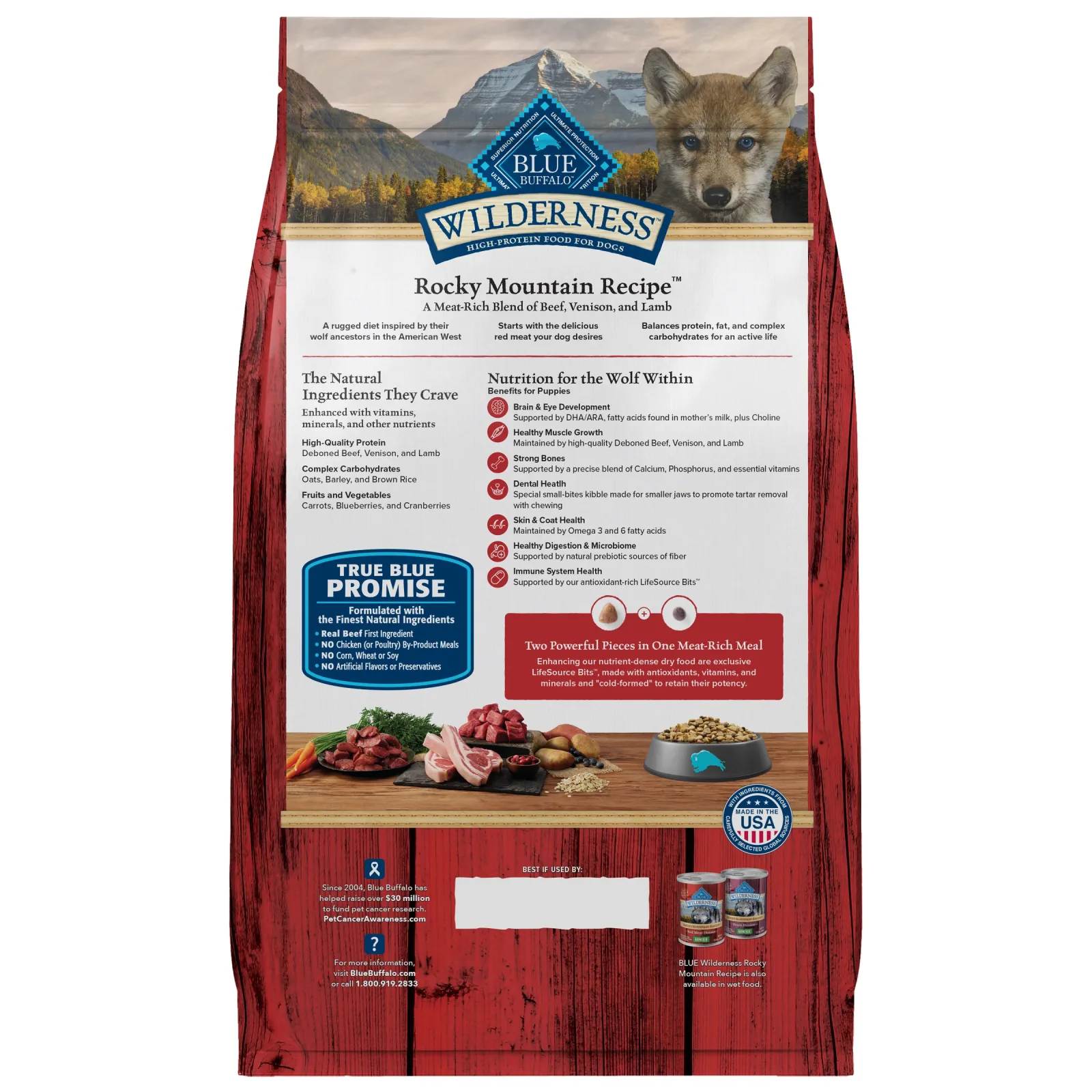 Blue Buffalo Wilderness High-Protein Rocky Mountain Recipe Dry Food for Puppies, Red Meat & Grains, 4.5-lb Bag - Image 2