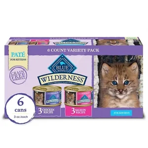 Blue Buffalo Wilderness Kitten Grain-Free Chicken/Salmon Pate Wet Cat Food Variety pk., 3 oz. Can, pk. of 6