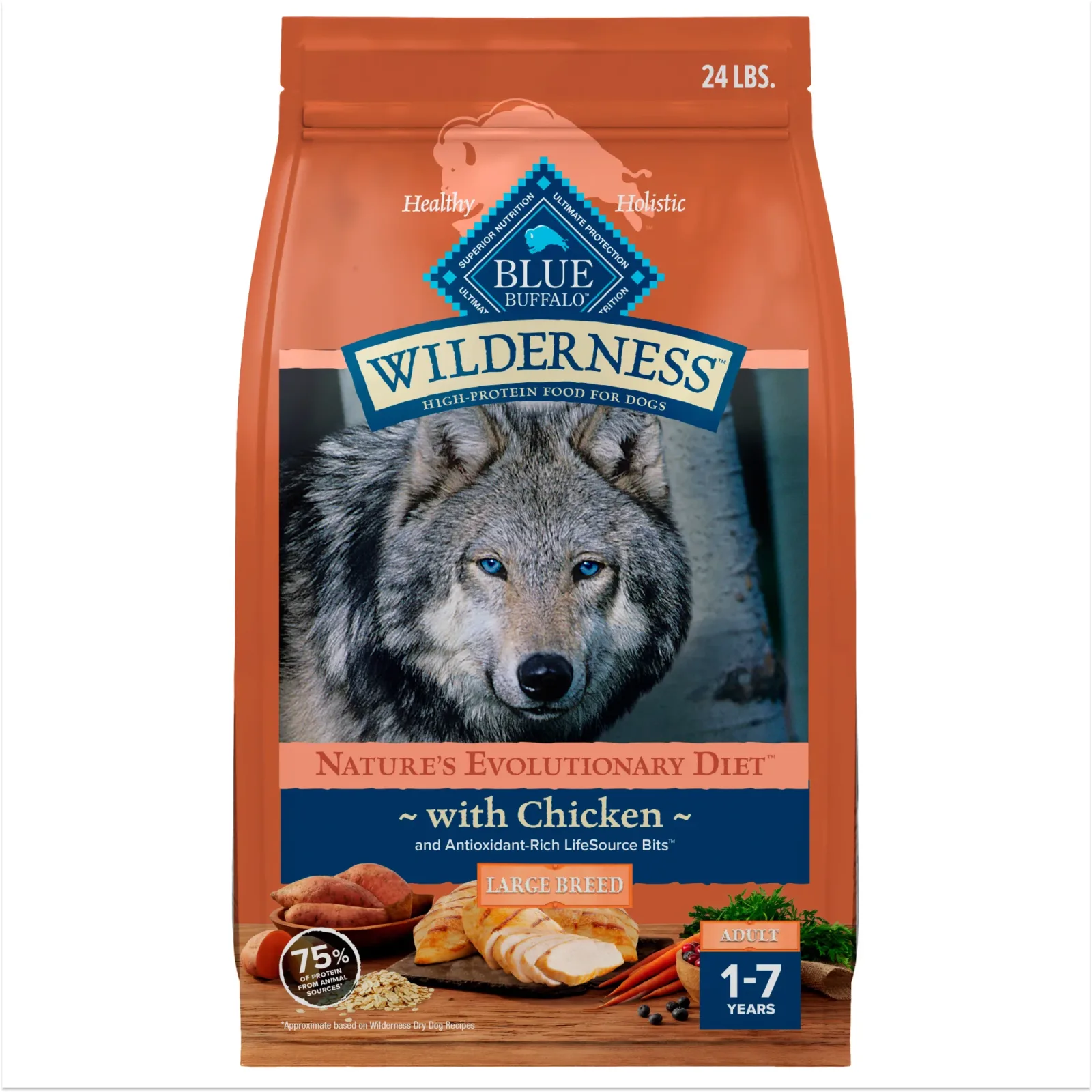Blue Buffalo Wilderness Large Breed Adult Dry Dog Food Wholesome Grains Natural Ingredients Chicken