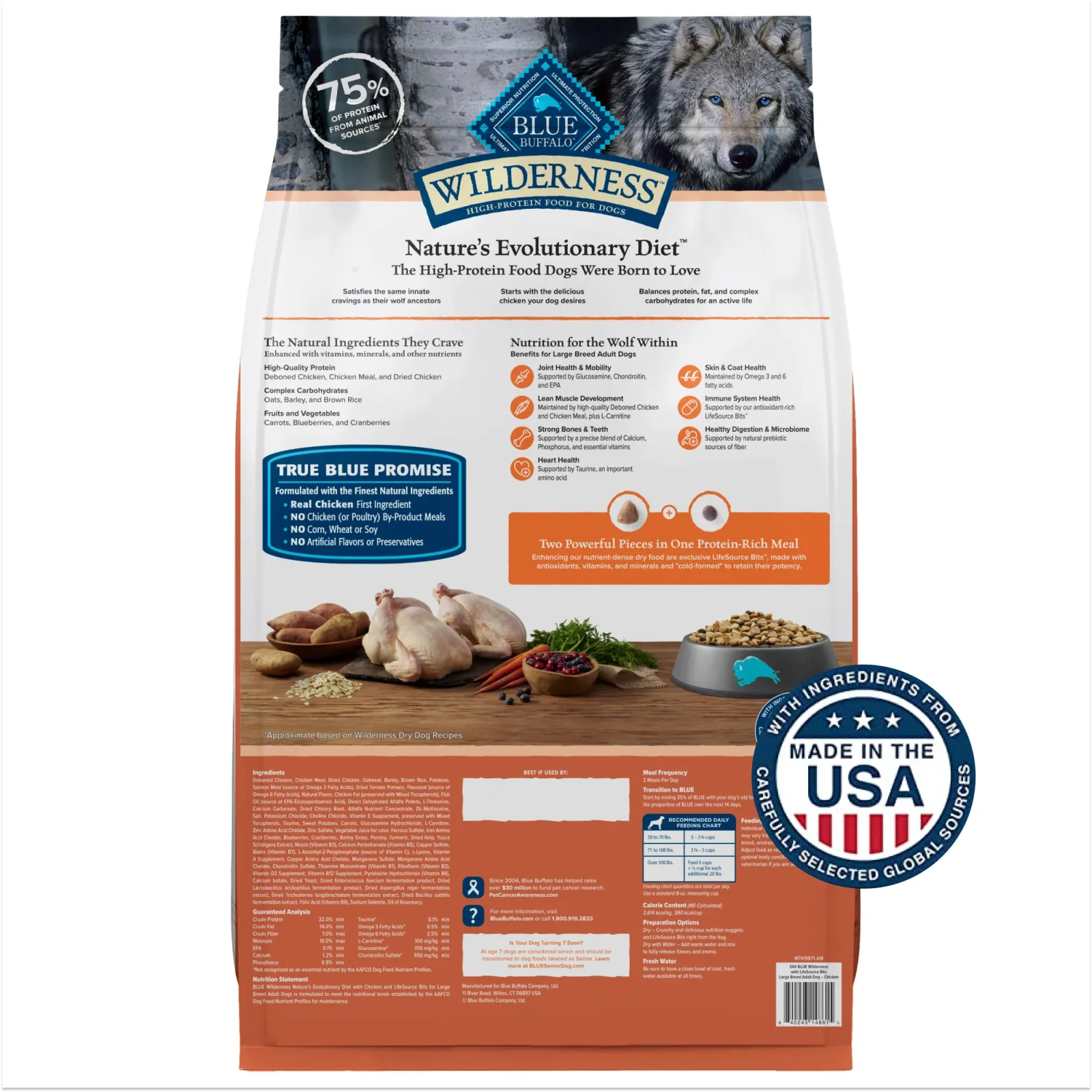 Blue Buffalo Wilderness Large Breed Adult Dry Dog Food Wholesome Grains Natural Ingredients Chicken - Image 2