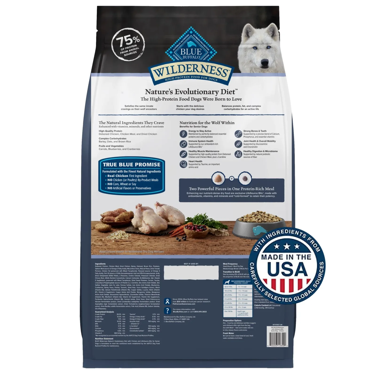 Blue Buffalo Wilderness Senior High Protein Dry Dog Food Wholesome Grains with Ingredients Chicken - Image 2