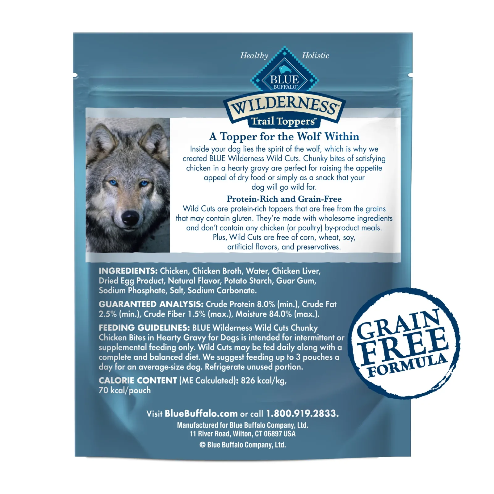 Blue Buffalo Wilderness Trail Toppers Wild Cuts Natural High-Protein Dog Wet Food, Chicken Bites in Hearty Gravy, 3-oz Pouch - Image 2