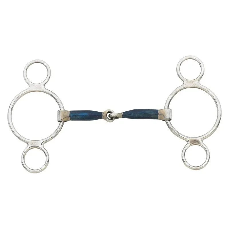 Blue Steel Jointed 2-Ring Gag Bit