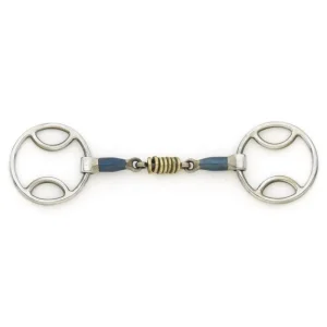 Blue Steel Loop Ring Gag Bit with Brass Rollers