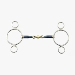 Blue Sweet Iron Two Ring Gag with Brass Alloy Lozenge