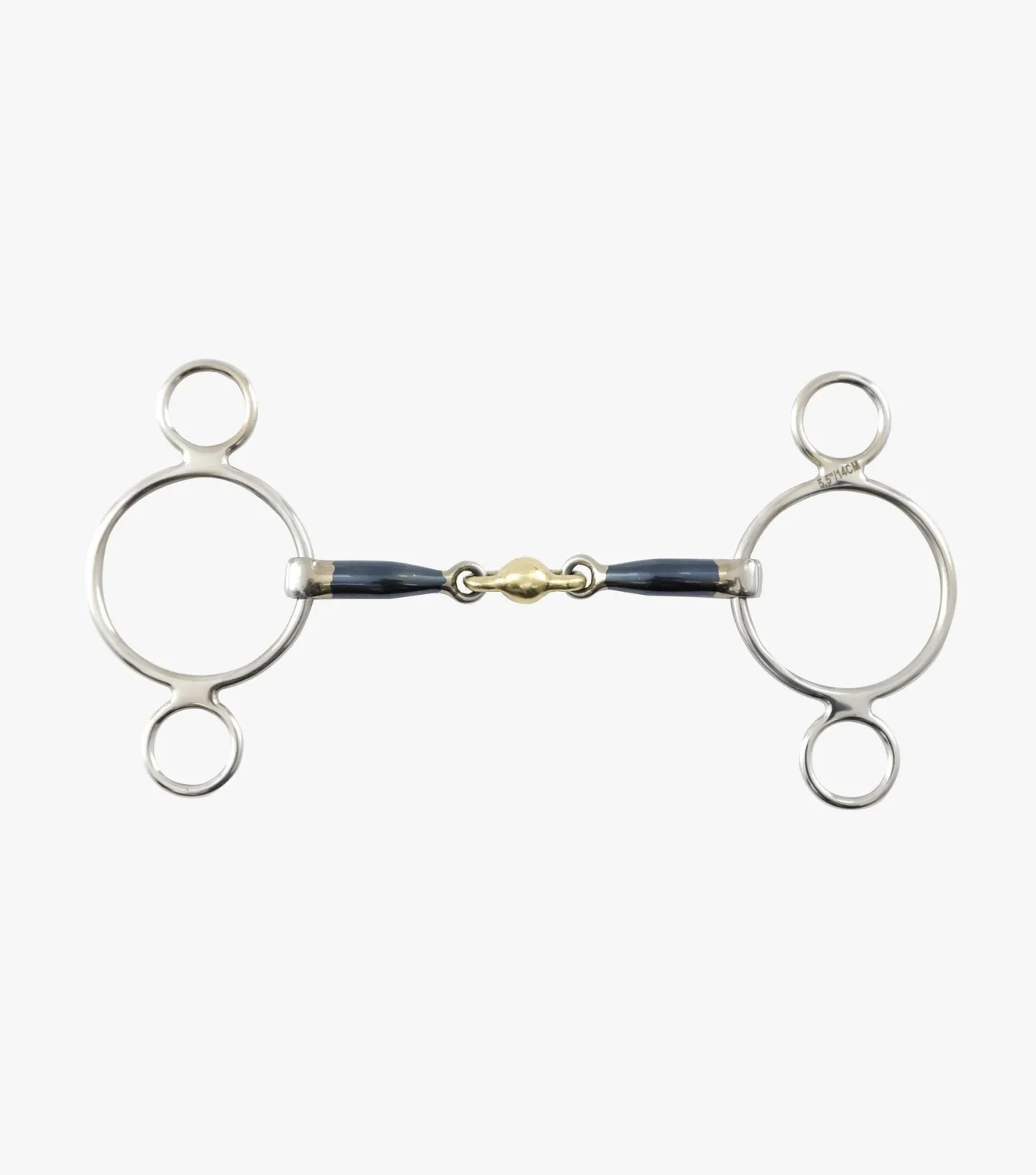 Blue Sweet Iron Two Ring Gag with Brass Alloy Lozenge