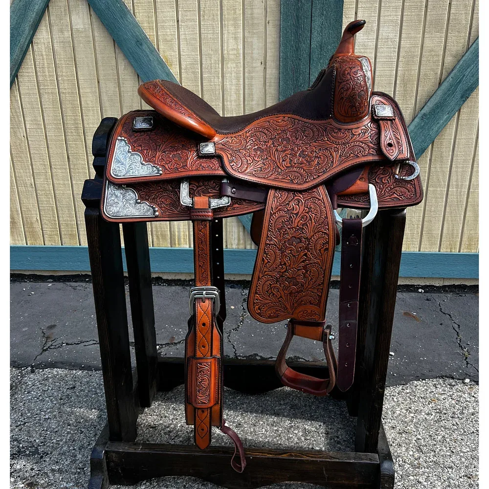 Bob`S Custom Saddles 16.5in Floral Reining Saddle - Image 2