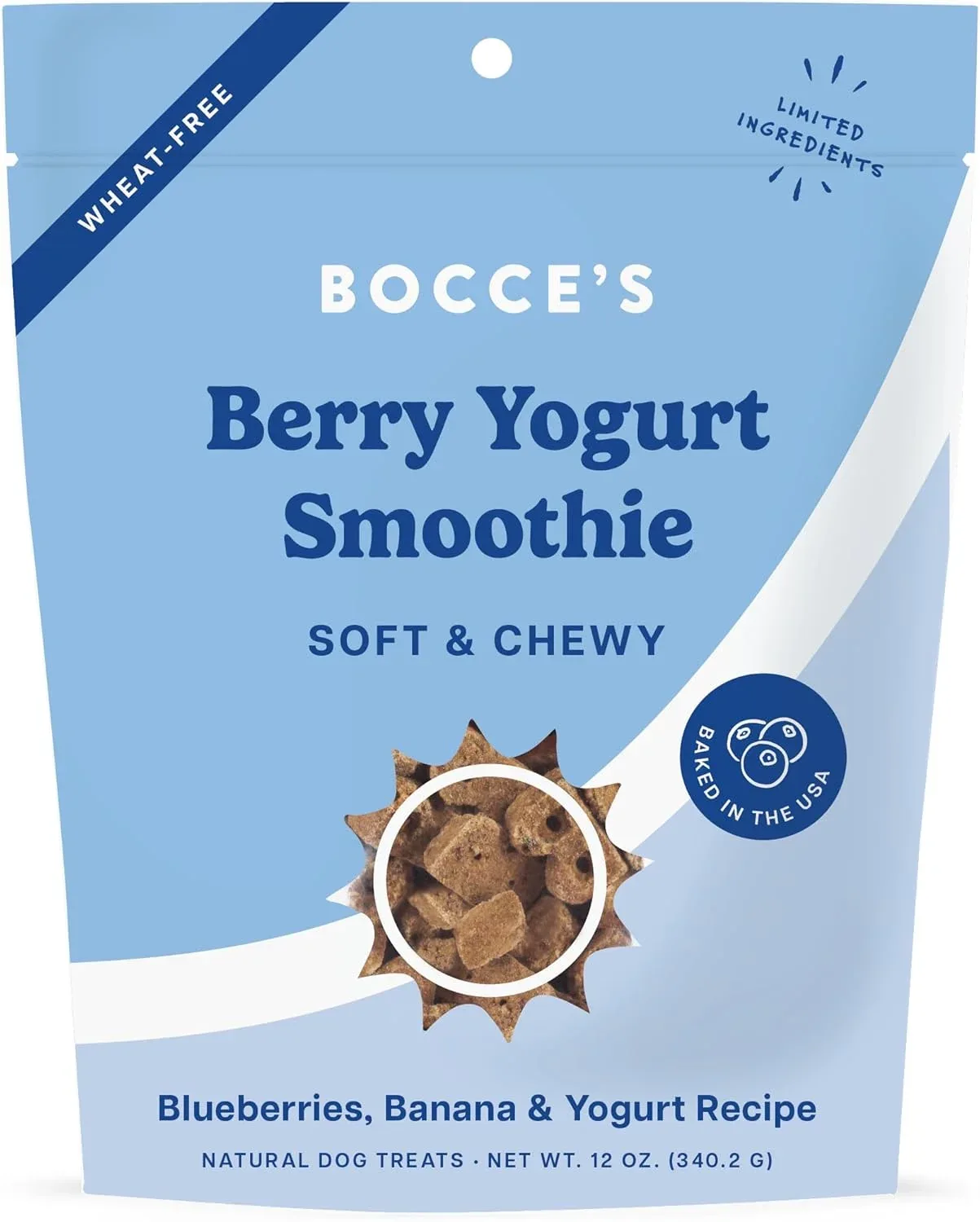 Bocce's Bakery Berry Smoothie Wellness Treats for Dogs, Wheat-Free Everyday Dog Treats, Made with Real Ingredients, Baked in The USA, All-Natural Soft & Chewy Cookies, 12 oz