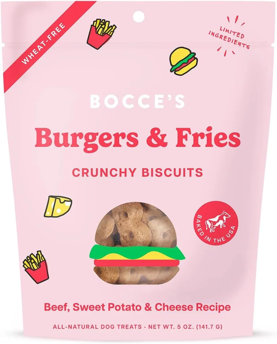 Bocce's Bakery - Limited Edition Wheat-Free Dog Treats, Burgers & Fries Biscuits, 5 oz