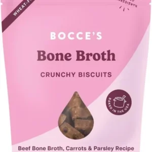 Bocce's Bakery Oven Baked Bone Broth Treats for Dogs, Wheat-Free Everyday Dog Treats, Made with Real Ingredients, Baked in The USA, All-Natural Biscuits, Beef Bone Broth, Carrots, & Parsley, 5 oz