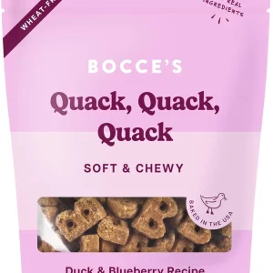 Bocce's Bakery Oven Baked Quack Quack Quack Dog Treats - All-Natural, Real Ingredient, Wheat-Free Soft & Chewy Cookies - Baked in The USA, Peanut Butter & Banana Flavor, 6 oz
