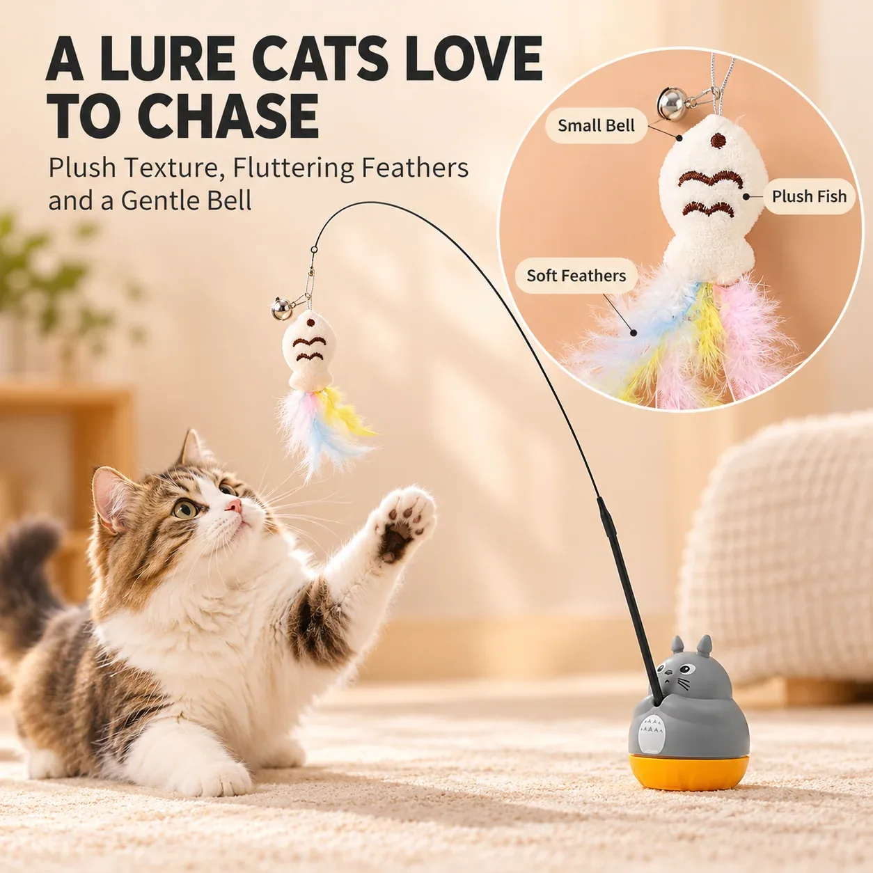 Bouncing Fish & Feather Cat Teaser Toy - Image 2