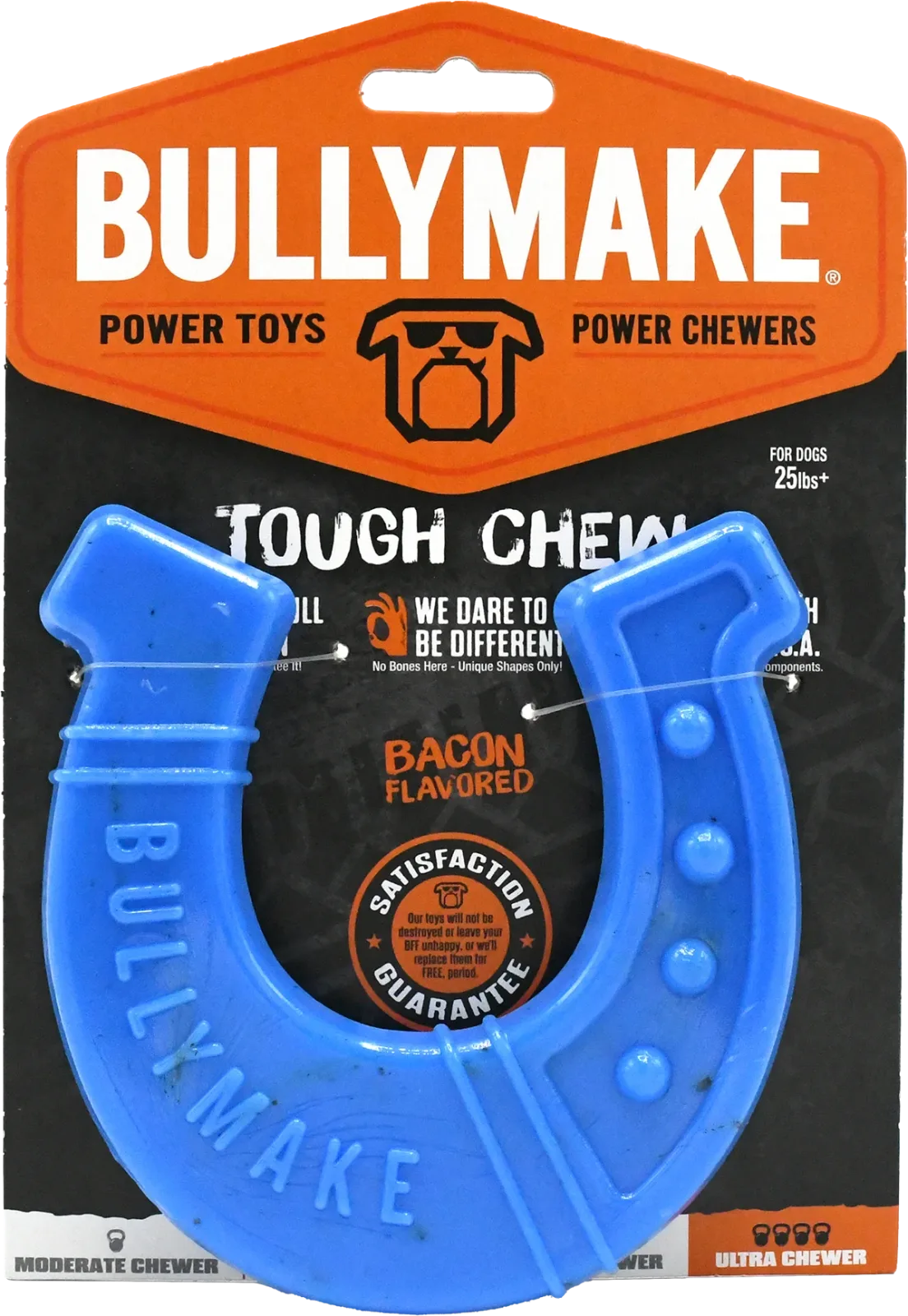 BullyMake Toss n' Treat Flavored Dog Chew Toy Horseshoe Bacon
