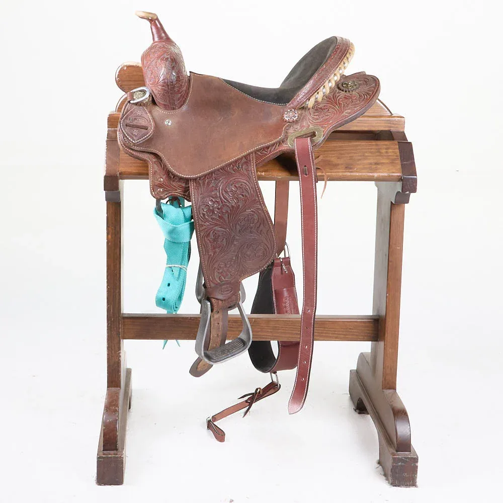 Cactus Saddlery Used 14in 3/4 Breed Floral Barrel Saddle with Bicycle Seat - Image 2