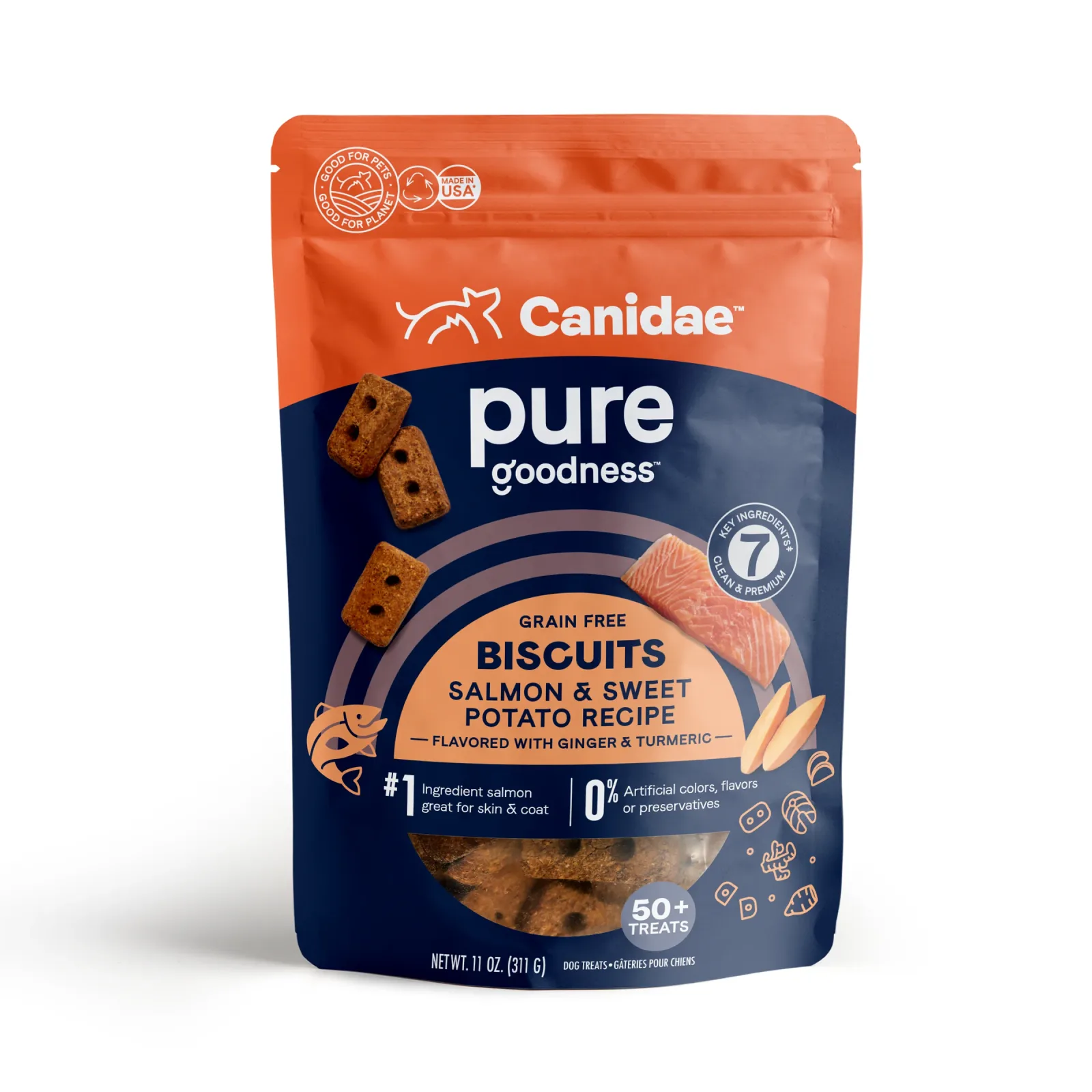 CANIDAE PURE Goodness Grain-Free Biscuit Dog Treats Salmon & Sweet Potato 11 oz
