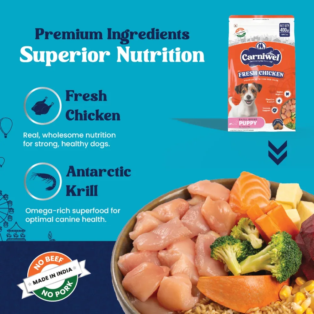 Carniwel Fresh Chicken Kibble Small Breed Puppy Dog Dry Food - Image 2