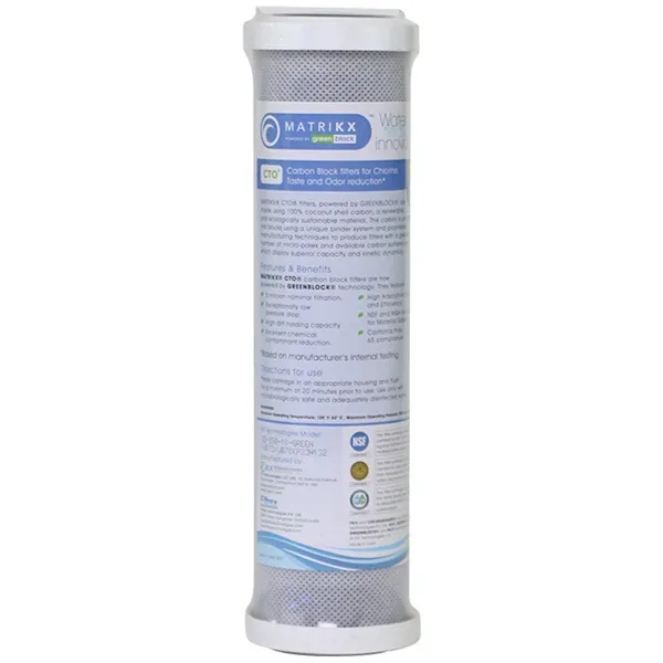 Case (20 ct.) Matrikx +CTO Carbon Block Filter 5 micron, RO Reverse Osmosis 9.75" x 2.5" Cartridge