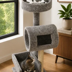 Cat Climbing Tower with Tunnel | Solid Wood Cat Climber