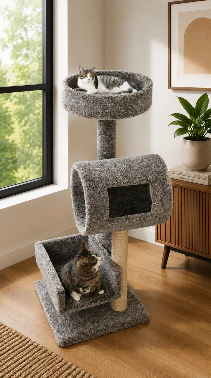 Cat Climbing Tower with Tunnel | Solid Wood Cat Climber