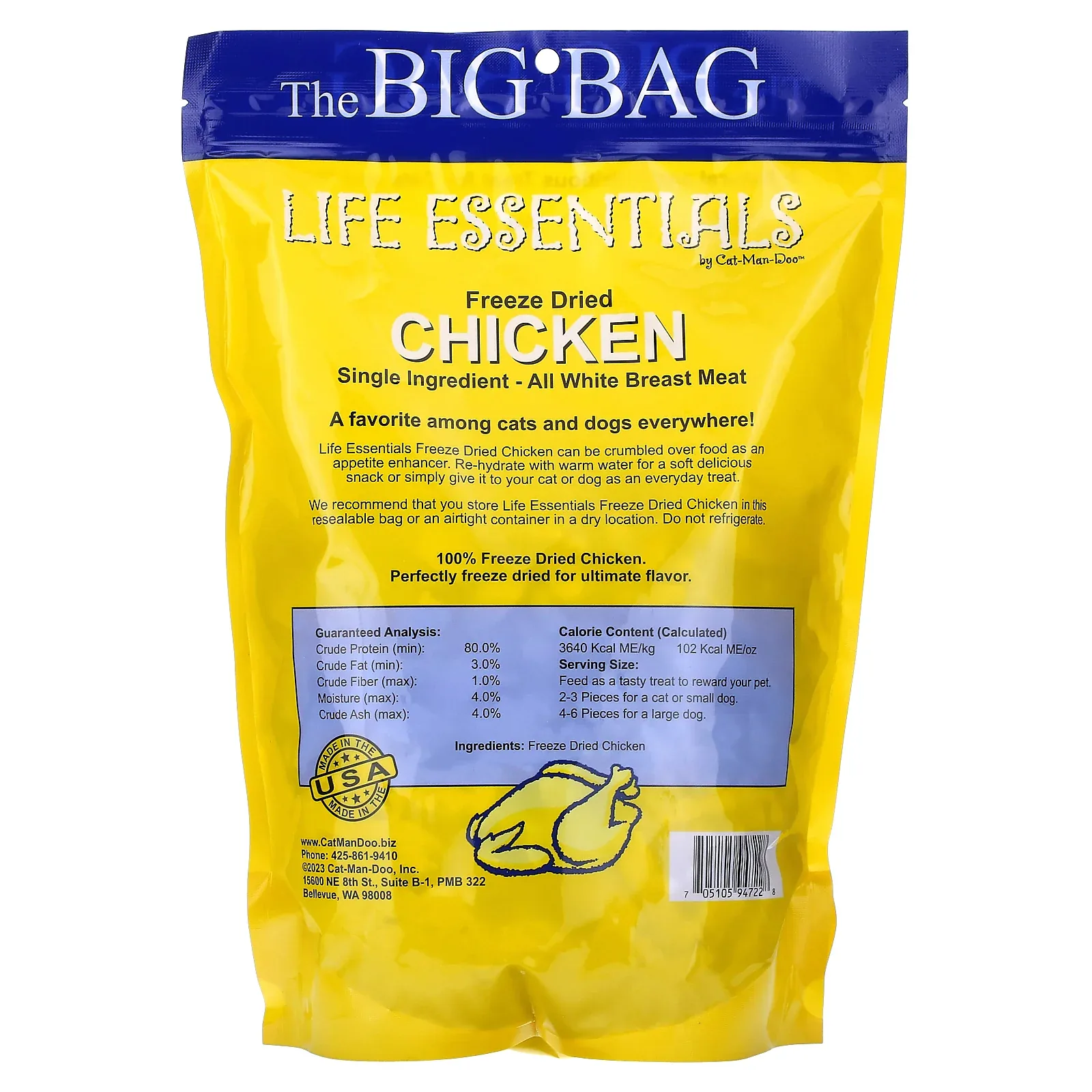 Cat-Man-Doo, Life Essentials, Freeze Dried Chicken, For Cats and Dogs, 16 oz (453.6 g) - Image 2