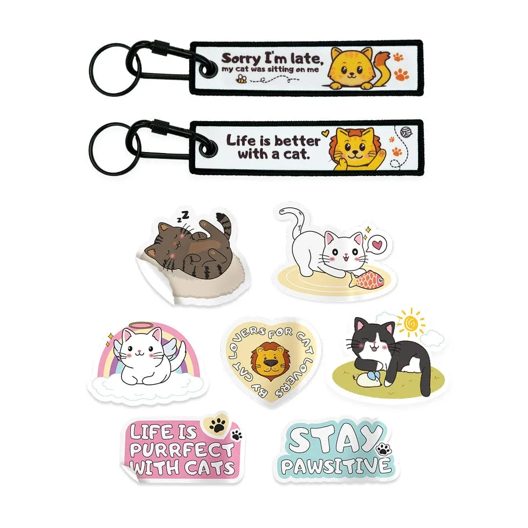 Cat Quote Keychain & Adorable Stickers
