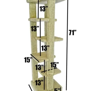 Cat Scratching Tower for Large Cats – Solid Wood Tree with Full Sisal Rope Posts